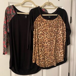 TORRID Size 00 Set Of Two Football Tees Black Leopard Red Floral